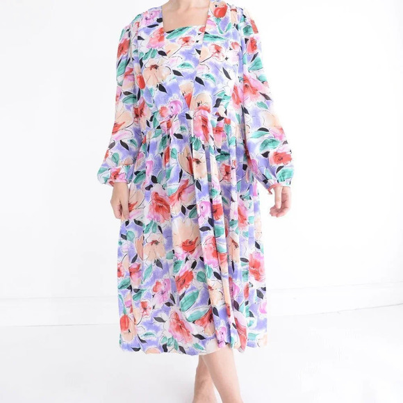 Vintage D'allaird's Made In Canada Floral Long Sleeve Midi  Dress - Picture 1 of 15